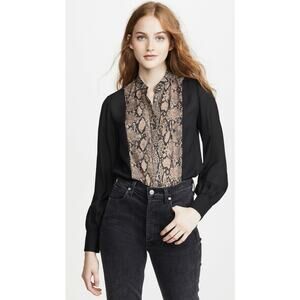Frame Denim Womens Blouse S Colorblock Black Snake Silk Button Up Western NWT